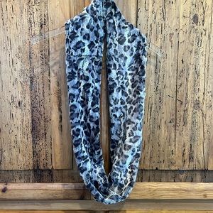 Leopard Infinity Scarf Faux Fur Snow Leopard Cheetah Black White Gray